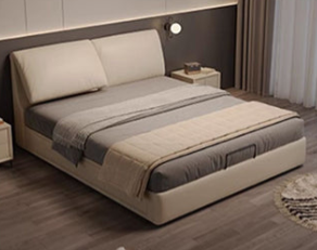 Luxurious Genuine & Faux Leather Down Bed - Light Grey, Beige, Black, Khaki, Dark Brown, Orange hmzsh-1542