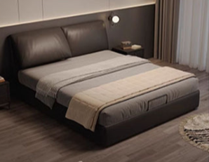 Luxurious Genuine & Faux Leather Down Bed - Light Grey, Beige, Black, Khaki, Dark Brown, Orange hmzsh-1542