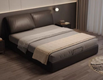 Luxurious Genuine & Faux Leather Down Bed - Light Grey, Beige, Black, Khaki, Dark Brown, Orange hmzsh-1542