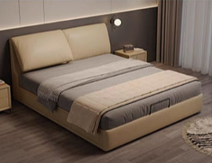 Luxurious Genuine & Faux Leather Down Bed - Light Grey, Beige, Black, Khaki, Dark Brown, Orange hmzsh-1542