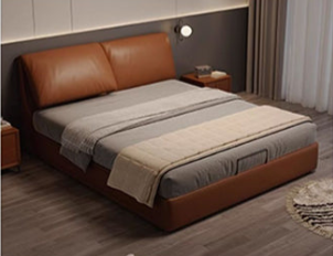 Luxurious Genuine & Faux Leather Down Bed - Light Grey, Beige, Black, Khaki, Dark Brown, Orange hmzsh-1542