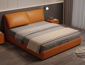 Luxurious Genuine & Faux Leather Down Bed - Light Grey, Beige, Black, Khaki, Dark Brown, Orange hmzsh-1542