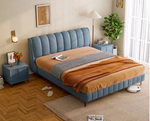 Solid Pine Wood Bed with Beige, Green, Blue, and Yellow Accents for a Stylish Bedroom hmzsh-1270