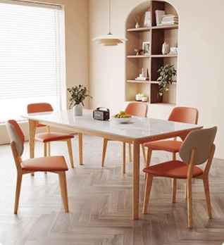 Stylish Brown Table with Natural Sintered Stone and Ash Wood Frame fmbs-006