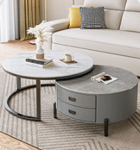 Modern Sintered Stone Accent Tea Table with Sleek PU Leather and Particle Board Finish - Gray, White, Black frg-497