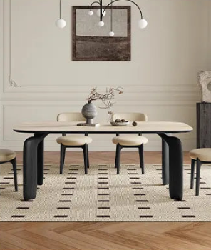 Elegant Sintered Stone Dining Table with Ash Wood Finish – Perfect for Stylish Gatherings fmus-4095