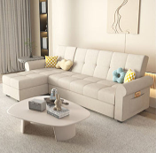 Convertible Sofa Bed in Off-White Gray with Blue, Green, Orange, and Brown Accents - Wood Frame & Techno Fabric fxgz-294