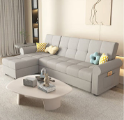 Convertible Sofa Bed in Off-White Gray with Blue, Green, Orange, and Brown Accents - Wood Frame & Techno Fabric fxgz-294