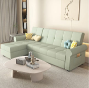 Convertible Sofa Bed in Off-White Gray with Blue, Green, Orange, and Brown Accents - Wood Frame & Techno Fabric fxgz-294