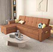 Convertible Sofa Bed in Off-White Gray with Blue, Green, Orange, and Brown Accents - Wood Frame & Techno Fabric fxgz-294