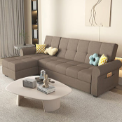 Convertible Sofa Bed in Off-White Gray with Blue, Green, Orange, and Brown Accents - Wood Frame & Techno Fabric fxgz-294