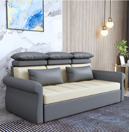 Modern Techno Fabric Sofa Bed in Blue, Green, Dark Gray, and Light Wood Finish fxgz-290