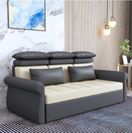 Modern Techno Fabric Sofa Bed in Blue, Green, Dark Gray, and Light Wood Finish fxgz-290