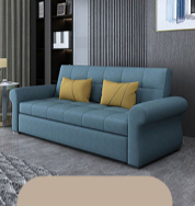 Modern Techno Fabric Sofa Bed in Blue, Light Gray, Dark Yellow, Brown, and Pink with Wood Accents fxgz-278