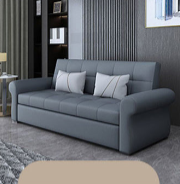 Modern Techno Fabric Sofa Bed in Blue, Light Gray, Dark Yellow, Brown, and Pink with Wood Accents fxgz-278