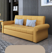 Modern Techno Fabric Sofa Bed in Blue, Light Gray, Dark Yellow, Brown, and Pink with Wood Accents fxgz-278