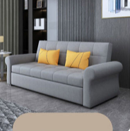 Modern Techno Fabric Sofa Bed in Blue, Light Gray, Dark Yellow, Brown, and Pink with Wood Accents fxgz-278