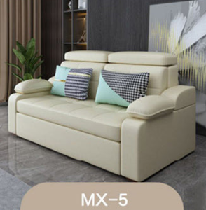 Stylish Multi-Color Sofa Bed: Yellow, Orange, Dark Gray & Off White with Brown Wood Techno Fabric fxgz-292