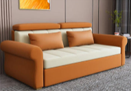 Stylish Multi-Color Techno Fabric Sofa Bed - Orange, Brown, Blue, Green, Black & Gray with Wood Accents fxgz-291