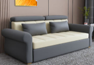 Stylish Multi-Color Techno Fabric Sofa Bed - Orange, Brown, Blue, Green, Black & Gray with Wood Accents fxgz-291