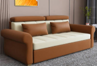 Stylish Multi-Color Techno Fabric Sofa Bed - Orange, Brown, Blue, Green, Black & Gray with Wood Accents fxgz-291