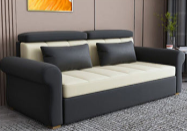 Stylish Multi-Color Techno Fabric Sofa Bed - Orange, Brown, Blue, Green, Black & Gray with Wood Accents fxgz-291