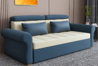 Stylish Multi-Color Techno Fabric Sofa Bed - Orange, Brown, Blue, Green, Black & Gray with Wood Accents fxgz-291