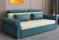 Stylish Multi-Color Techno Fabric Sofa Bed - Orange, Brown, Blue, Green, Black & Gray with Wood Accents fxgz-291