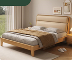Stylish Multi-Tone Bed with Light Brown, Gray, Orange, Blue Synthetic Leather & Oak-Pine Wood Finish hbzwg-633