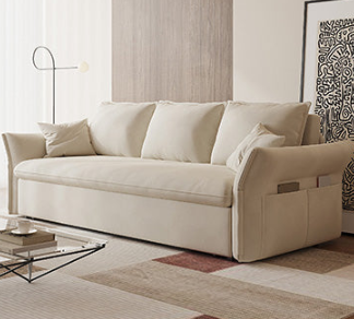 Elegant Beige & Light Gray Sofa with Pink & Blue Accents, Comfortable Dark Brown Faux Leather & Cotton Blend hyt-1424