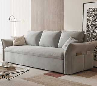 Elegant Beige & Light Gray Sofa with Pink & Blue Accents, Comfortable Dark Brown Faux Leather & Cotton Blend hyt-1424