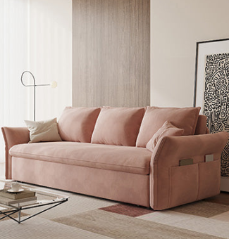 Elegant Beige & Light Gray Sofa with Pink & Blue Accents, Comfortable Dark Brown Faux Leather & Cotton Blend hyt-1424