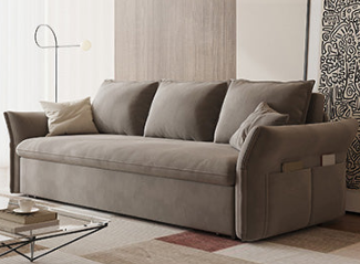 Elegant Beige & Light Gray Sofa with Pink & Blue Accents, Comfortable Dark Brown Faux Leather & Cotton Blend hyt-1424