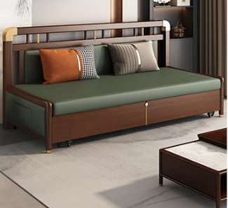 Modern Solid Wood Sofa with Yellow, Light Gray, Dark Brown, Orange, Green, and Blue Faux Leather hyt-1431