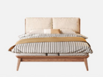 Sleek Ash Wood Bed Frame with Luxurious Down Corduroy Upholstery in Earthy Hues fjjj-1660
