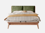 Sleek Ash Wood Bed Frame with Luxurious Down Corduroy Upholstery in Earthy Hues fjjj-1660