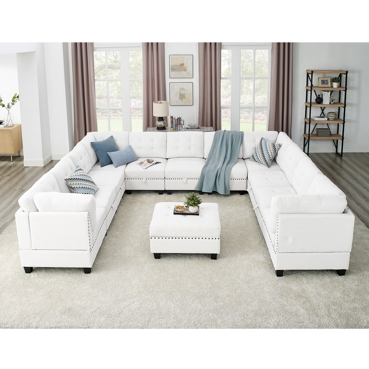 U shape Modular Sectional Sofa,DIY Combination,includes Seven Single Chair, Four Corner and One Ottoman,Ivory W487S00198-djyc