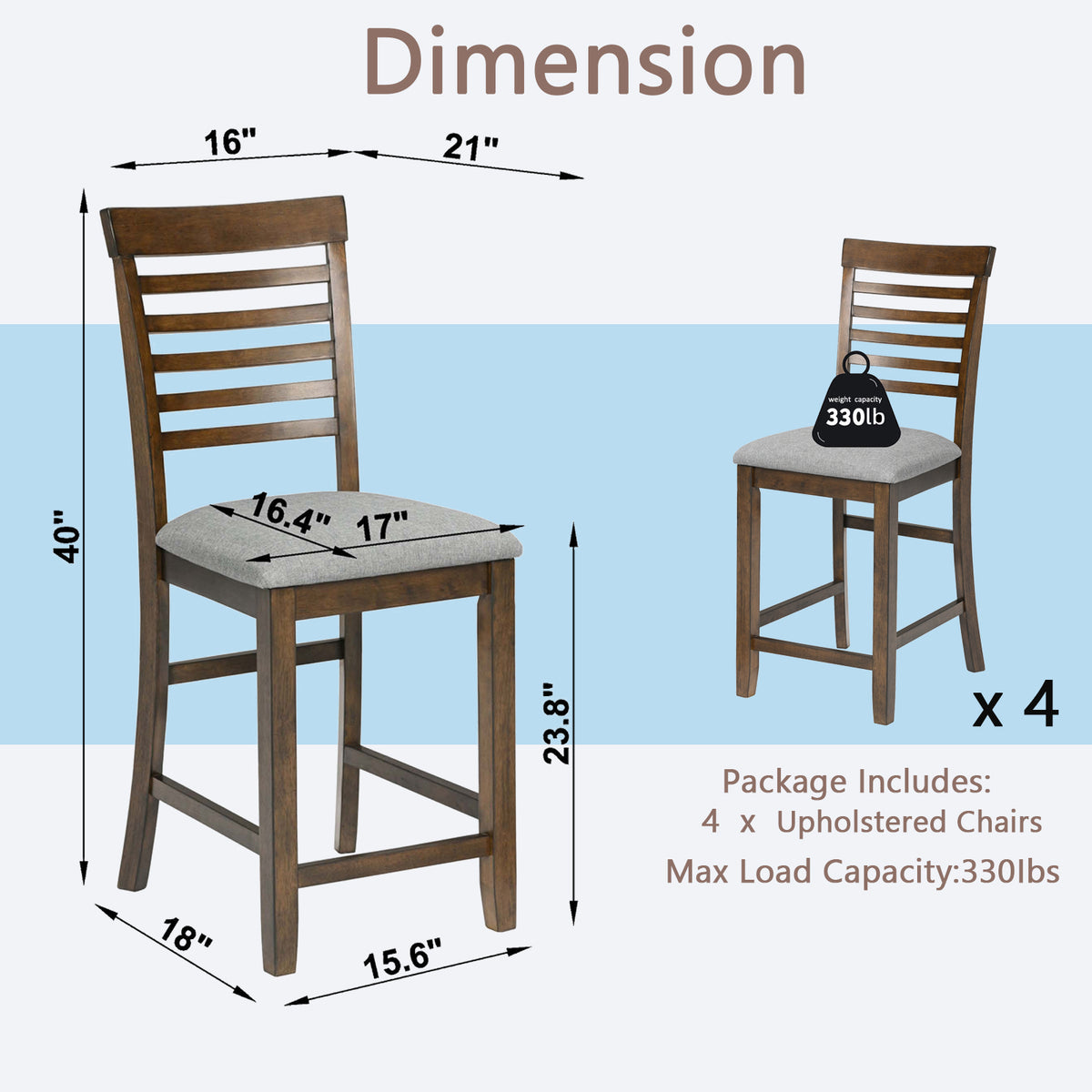 Dining Room Furniture Counter Height Chairs Set of 4, Kitchen Chair with Padded Seat , Upholstered Side Chair for Dining Room, Living Room, Walnut W1998126386-djyc