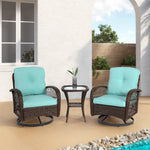 3 Pieces Outdoor Swivel Rocker Patio Chairs, 360 Degree Rocking Patio Conversation Set with Thickened Cushions and Glass Coffee Table for Backyard, Blue W640P263669-djyc