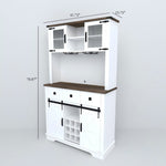 Farmhouse Bar Cabinet with Sliding Barn Door, 70" Rustic Buffet Cabinet with Storage Shelves, Liquor Cabinet with Wine and Glasses Rack, Sideboard Cupboard for Kitchen, Dining Room W1347S00003-djyc