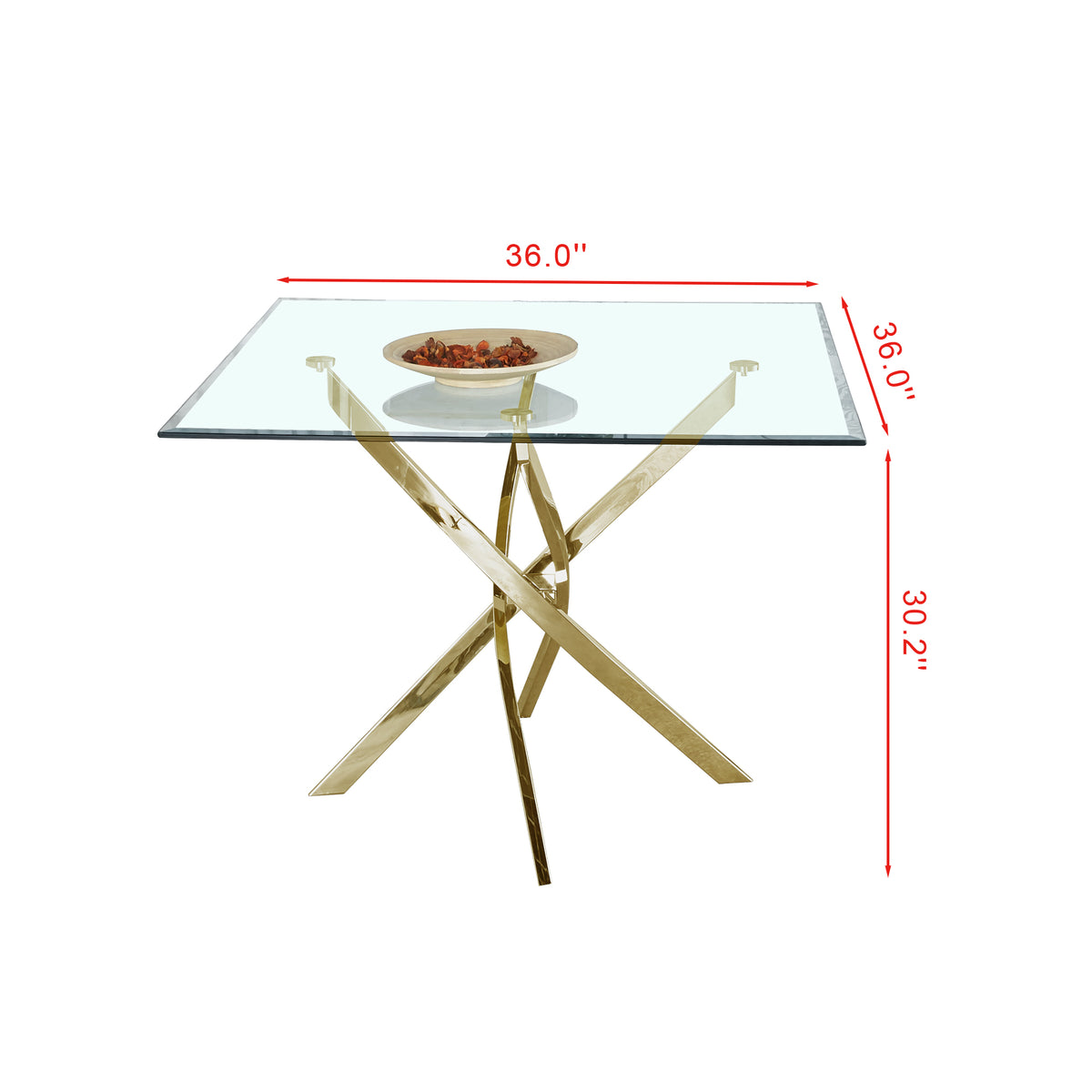 Contemporary Square Clear Dining Tempered Glass Table with Gold Finish Stainless Steel Legs W1241106645-djyc