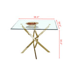 Contemporary Square Clear Dining Tempered Glass Table with Gold Finish Stainless Steel Legs W1241106645-djyc