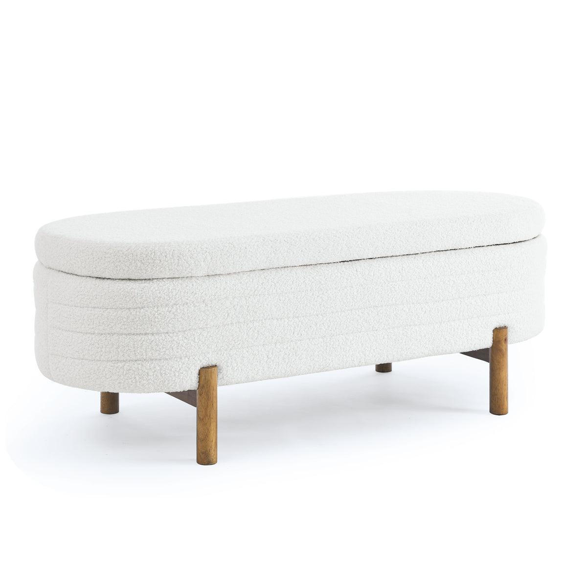 Ottoman Oval Storage Bench,Rubber Wood Leg,Beige(46."x17.7"x10.8") W487P178759-djyc