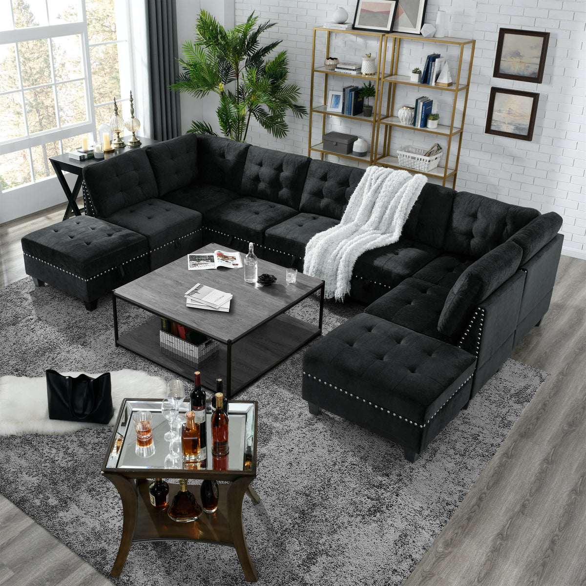 Ottomanfor Modular Sectional,Black Velvet (25.5"x31.5"x19") W48734863-djyc