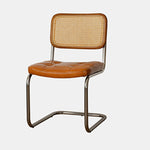 Elegant Cherry Wood Dining Chair with Rattan and Faux Leather Finish fpmxm-2772