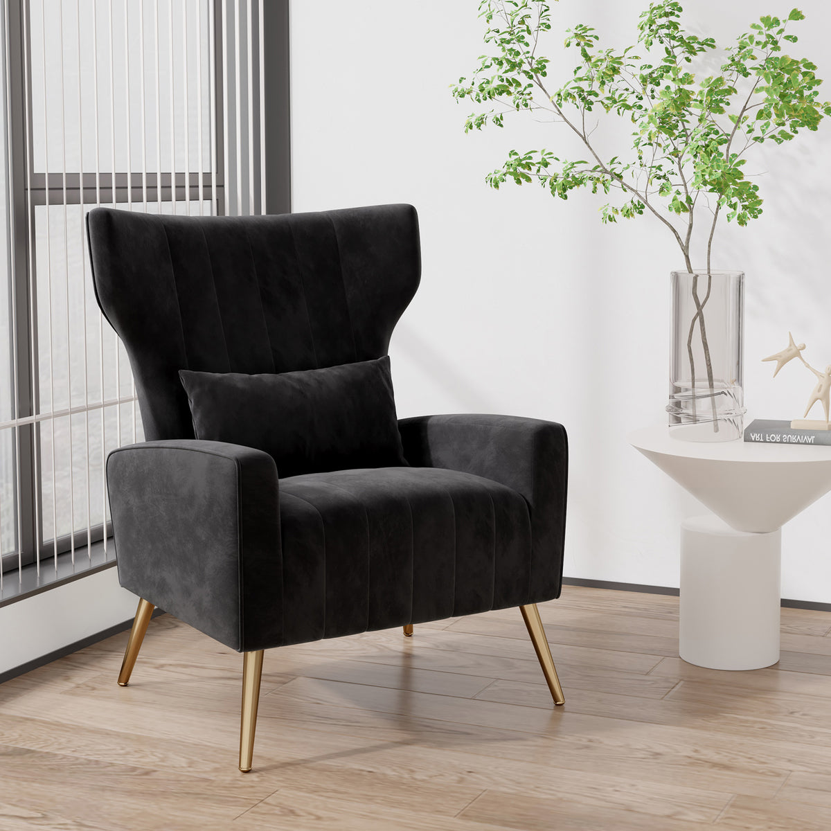 Fashionable High-Back Velvet Upholstered Armchair: High-Density Foam & Adjustable Feet FU01055-wz