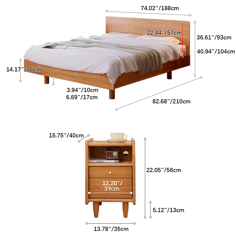 Luxury Bed Frame in Natural Cherry and Zelkova Wood - Elegant and Durable Design for Your Bedroom fcp-1324