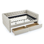 Upholstered Full Size Daybed with Two Drawers, with Button and Copper Nail on Square Arms, Beige (82.75''x58''x30.75'') W487S00219-djyc