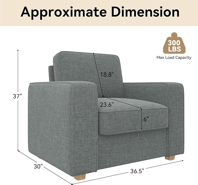 Modern Minimalist Single Sofa: High-Density Sponge & Wide Armrest Design FU01048-wz