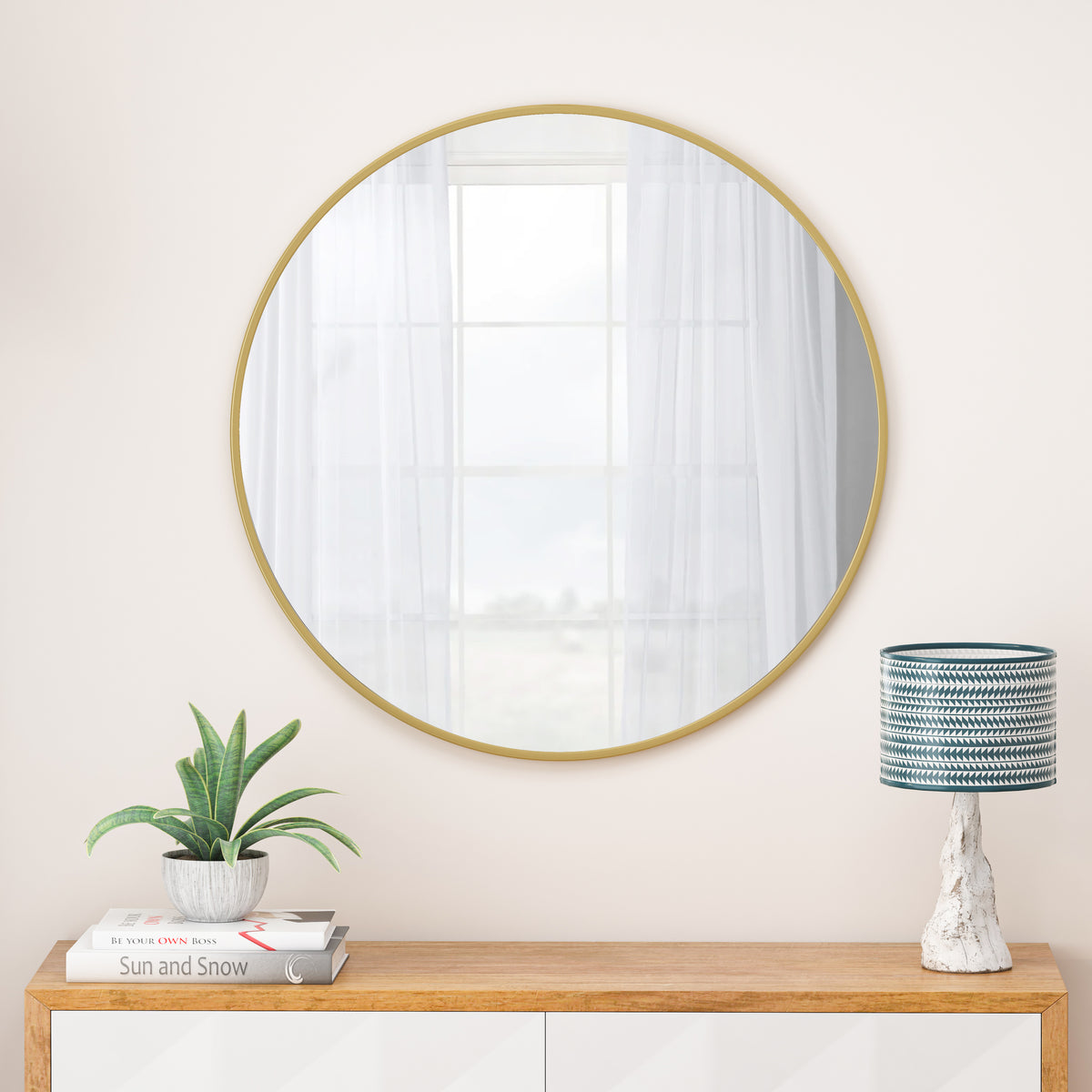 Wall Mirror 28 Inch Gold Circular Mirror Metal Framed Mirror Round Vanity Mirror Dressing Mirror, for Bathroom, Living Room, Bedroom Wall Decor W143570509-djyc